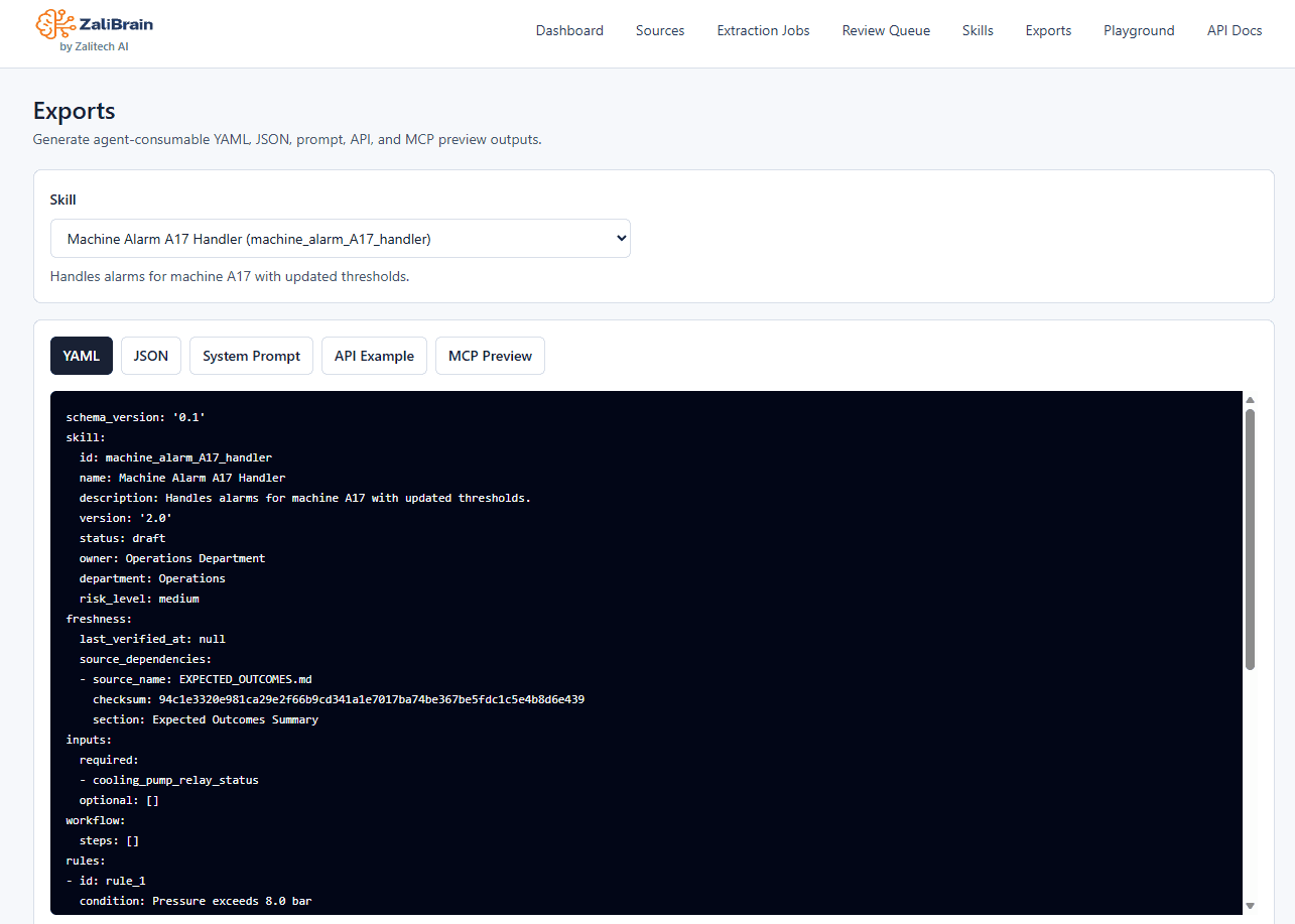 ZaliBrain Export preview product screenshot by ZaliTech AI