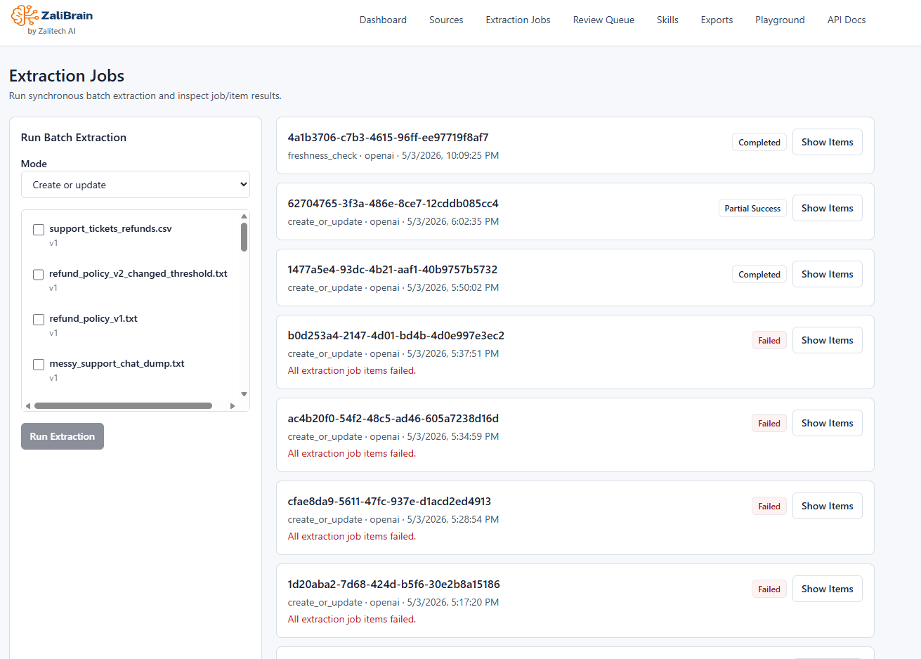 ZaliBrain Extraction jobs product screenshot by ZaliTech AI
