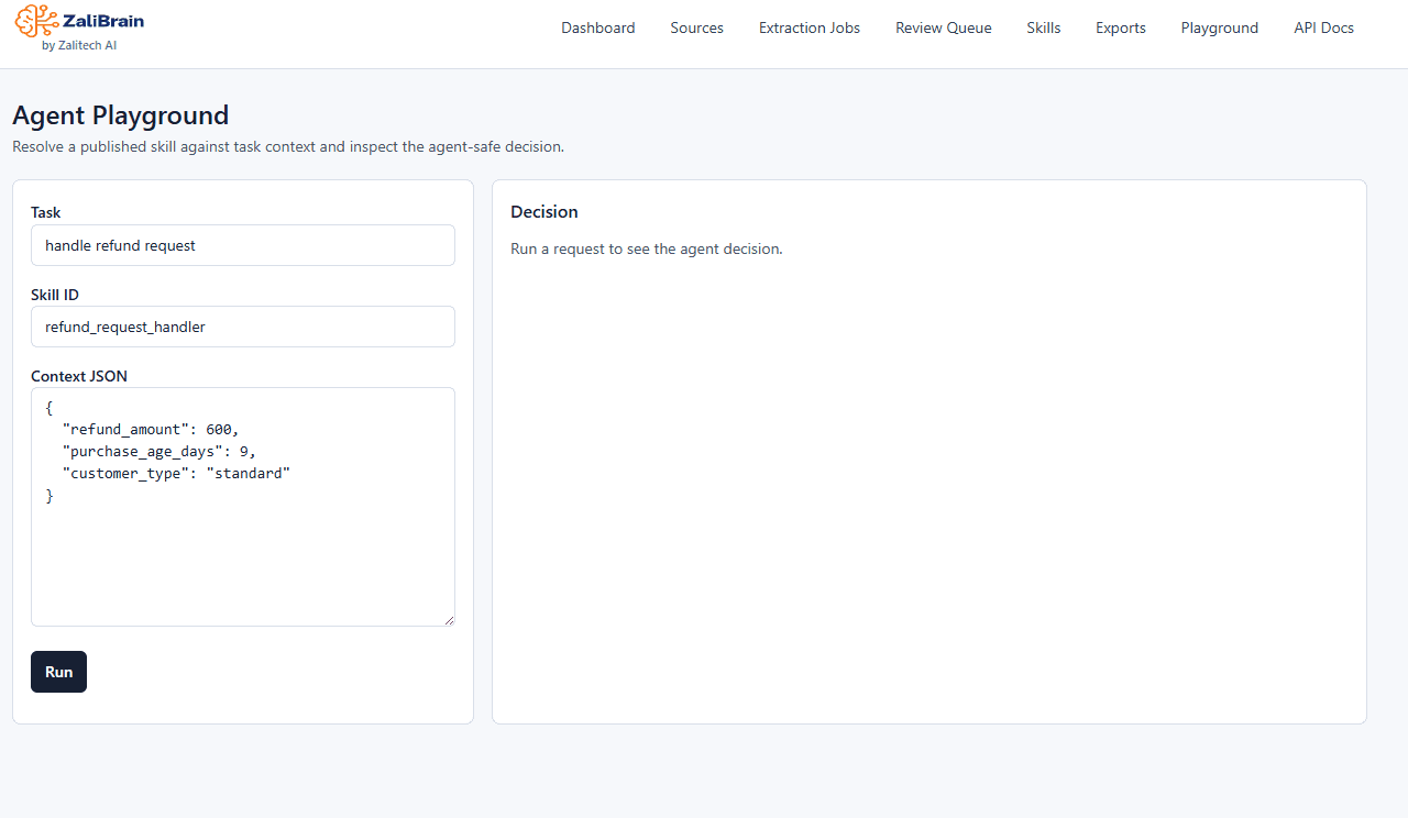ZaliBrain Automation playground product screenshot by ZaliTech AI
