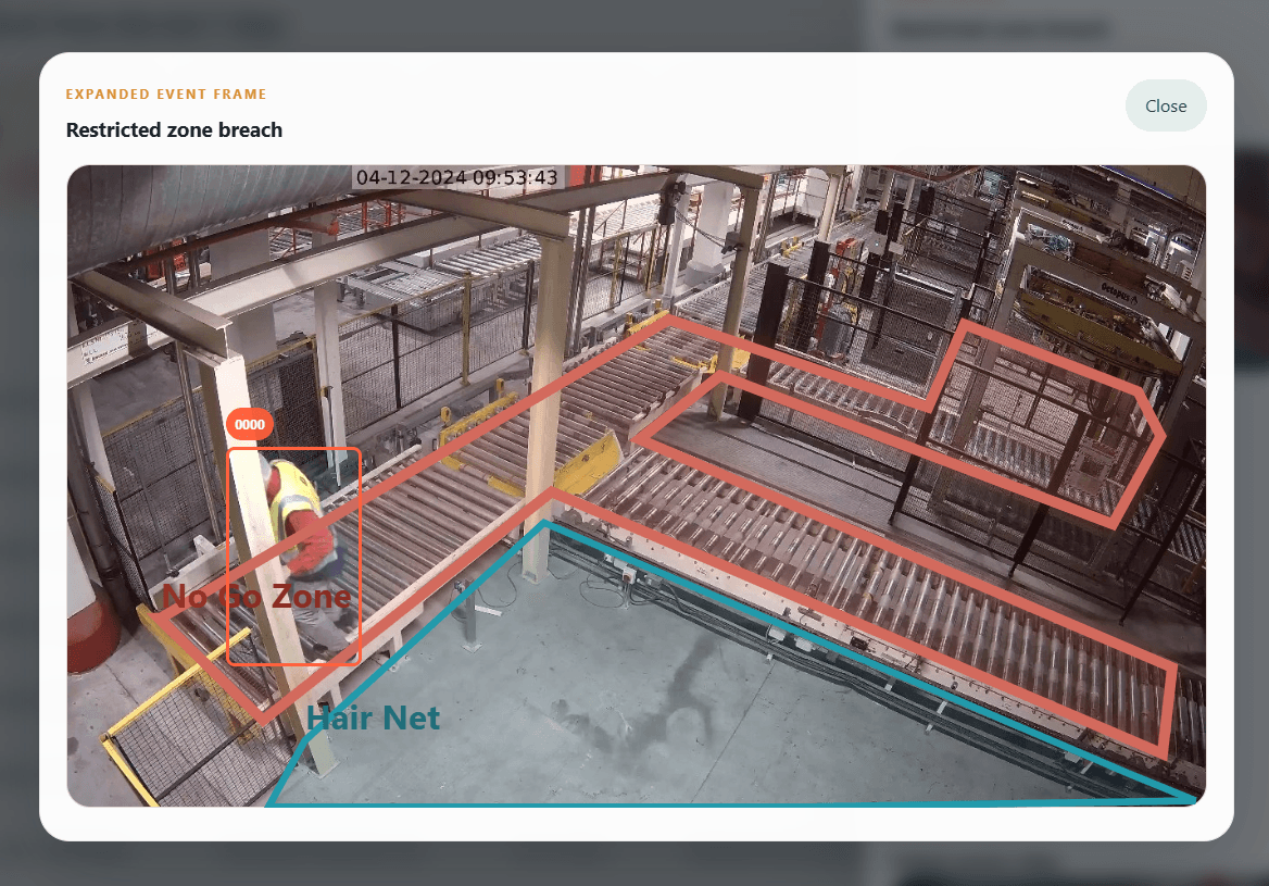 ZaliVision computer vision event evidence frame with detection overlays