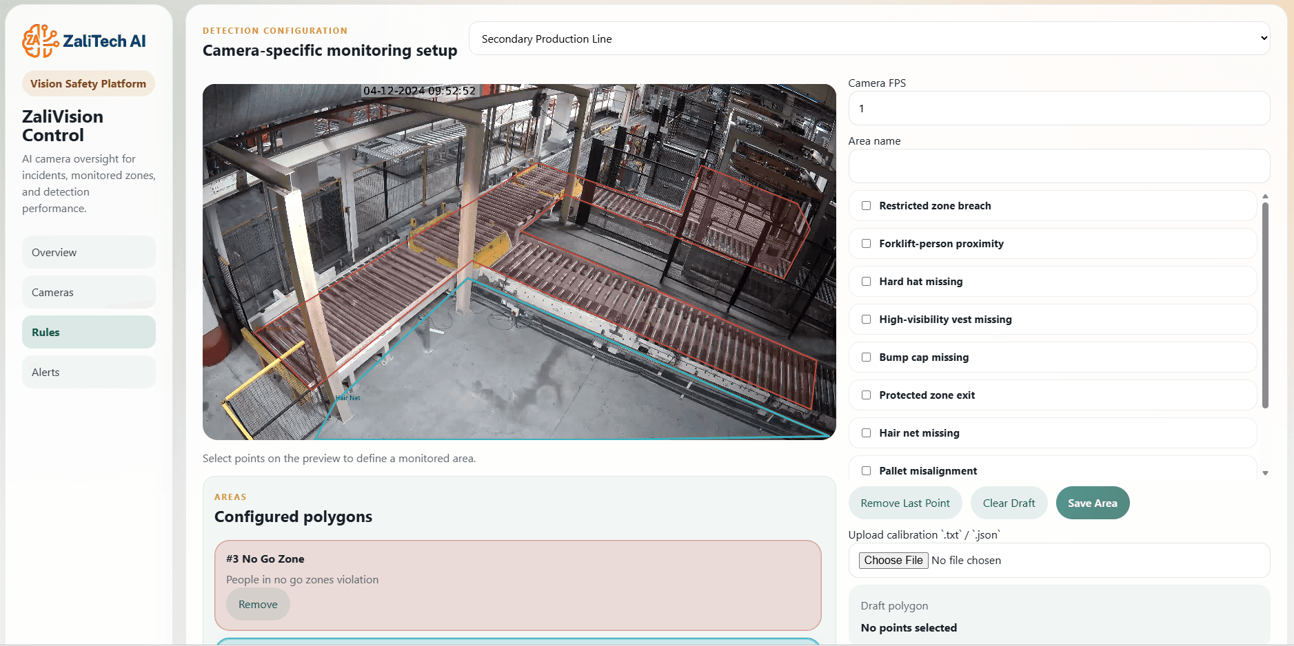 ZaliVision Rule Configuration dashboard screenshot by ZaliTech AI